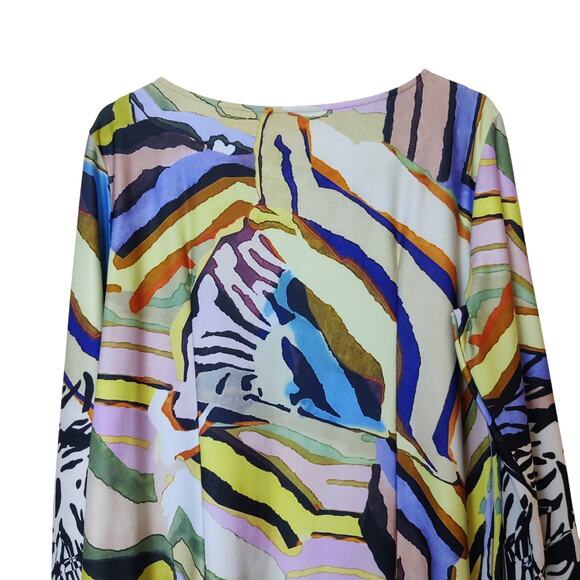 Isle by Melis Kozan Colorful Zebra Stripe 3/4 Sleeve Large Artsy Vacation Dress - Picture 6 of 12